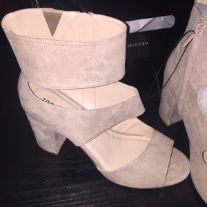 Faux suede cutout peep toe block heel